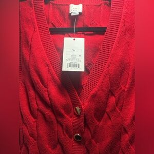 READY TO SHIP NWT Red Cable Knit Cardigan Sweater Vest w/ Gold Buttons